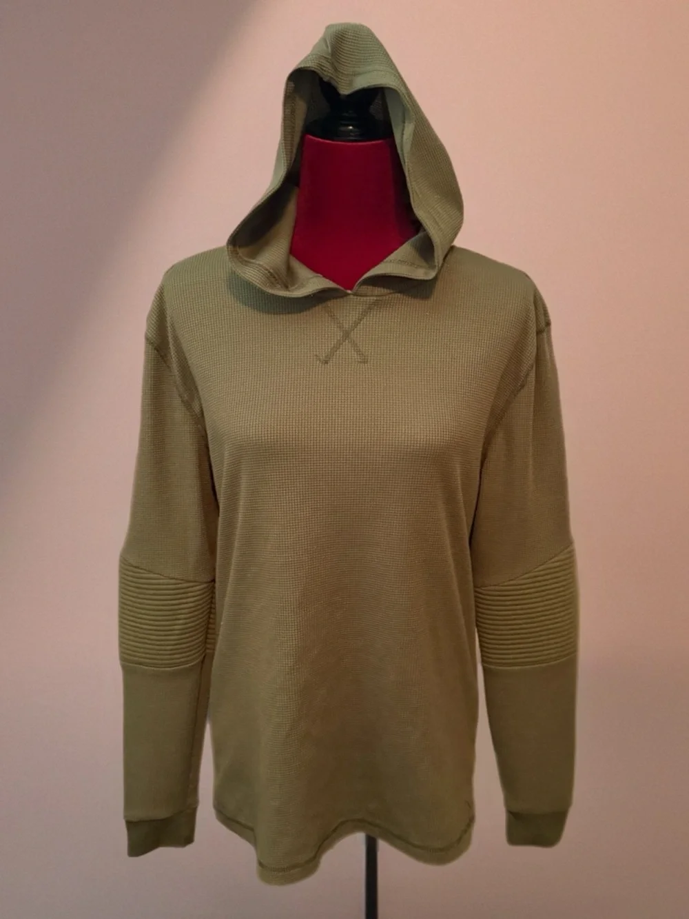 Men's Olive Hooded Waffle-Knit Pullover - Picture 1 of 5
